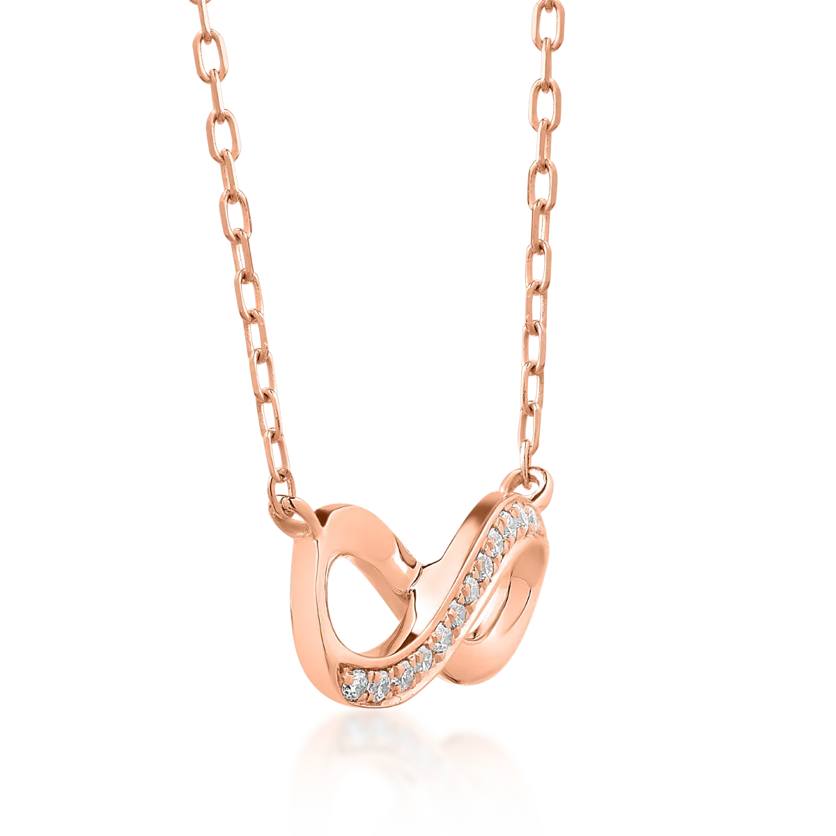Lant cu pandantiv infinit din aur roz de 18K cu diamante de 0.039ct