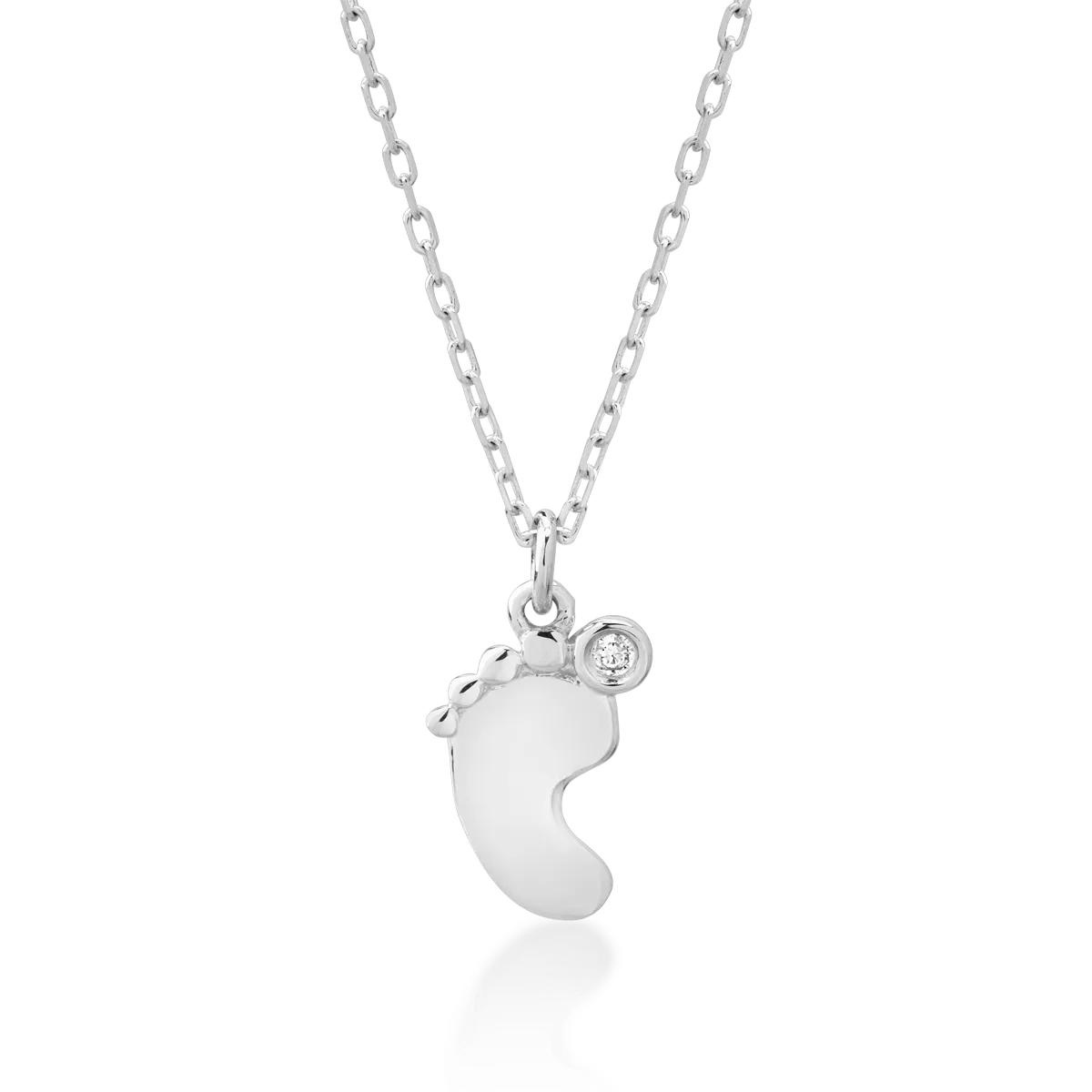 Lant cu pandantiv pentru copii din aur alb cu diamant de 0.006ct
