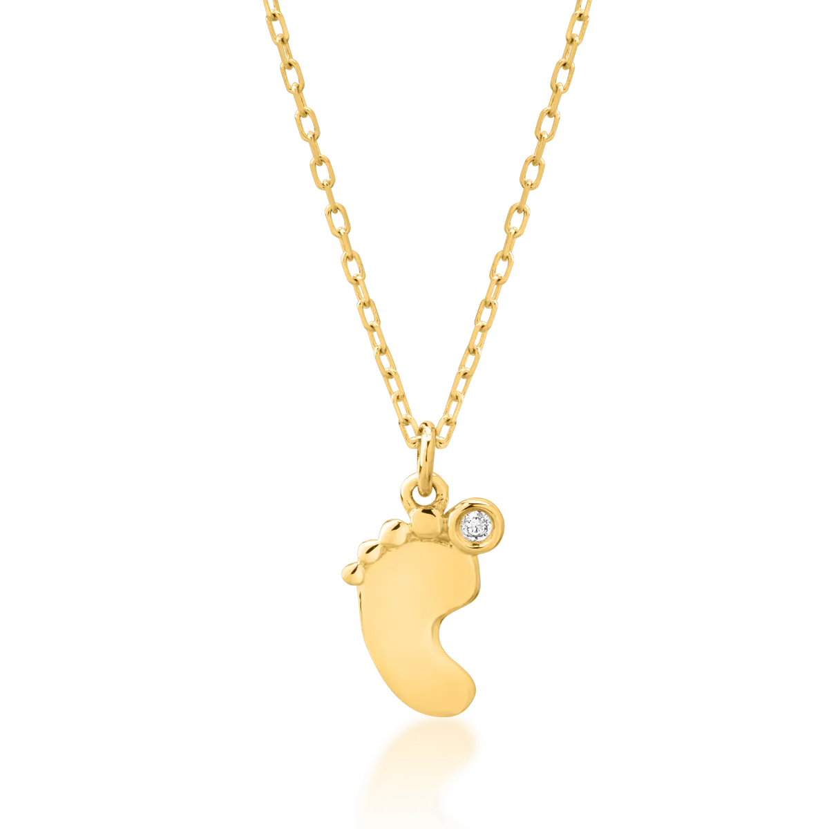 14K yellow gold foot children's pendant necklace with 0.006ct diamond