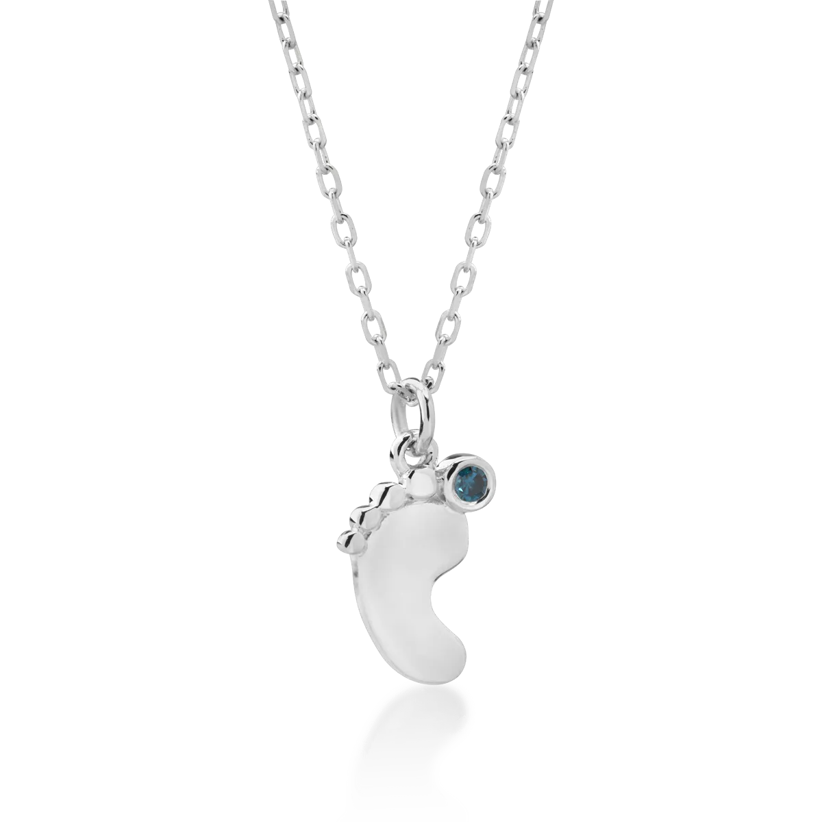 14K white gold foot children's pendant necklace with 0.01ct blue diamond