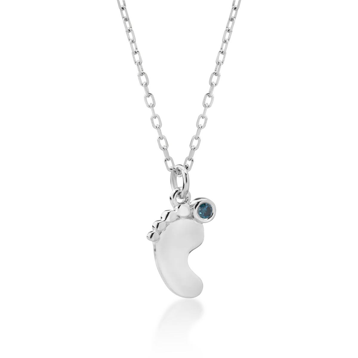 Lant cu pandantiv piciorus pentru copii din aur alb cu diamant albastru de 0.01ct - imagine 2
