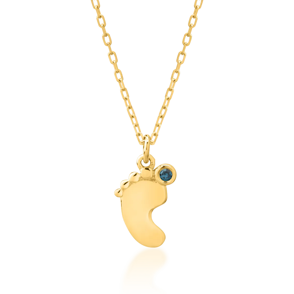 Lant cu pandantiv piciorus pentru copii din aur galben cu diamant albastru de 0.008ct