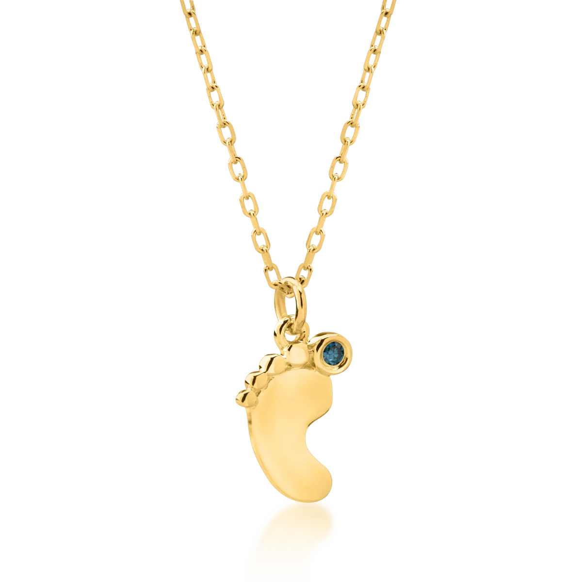 Lant cu pandantiv piciorus pentru copii din aur galben cu diamant albastru de 0.008ct