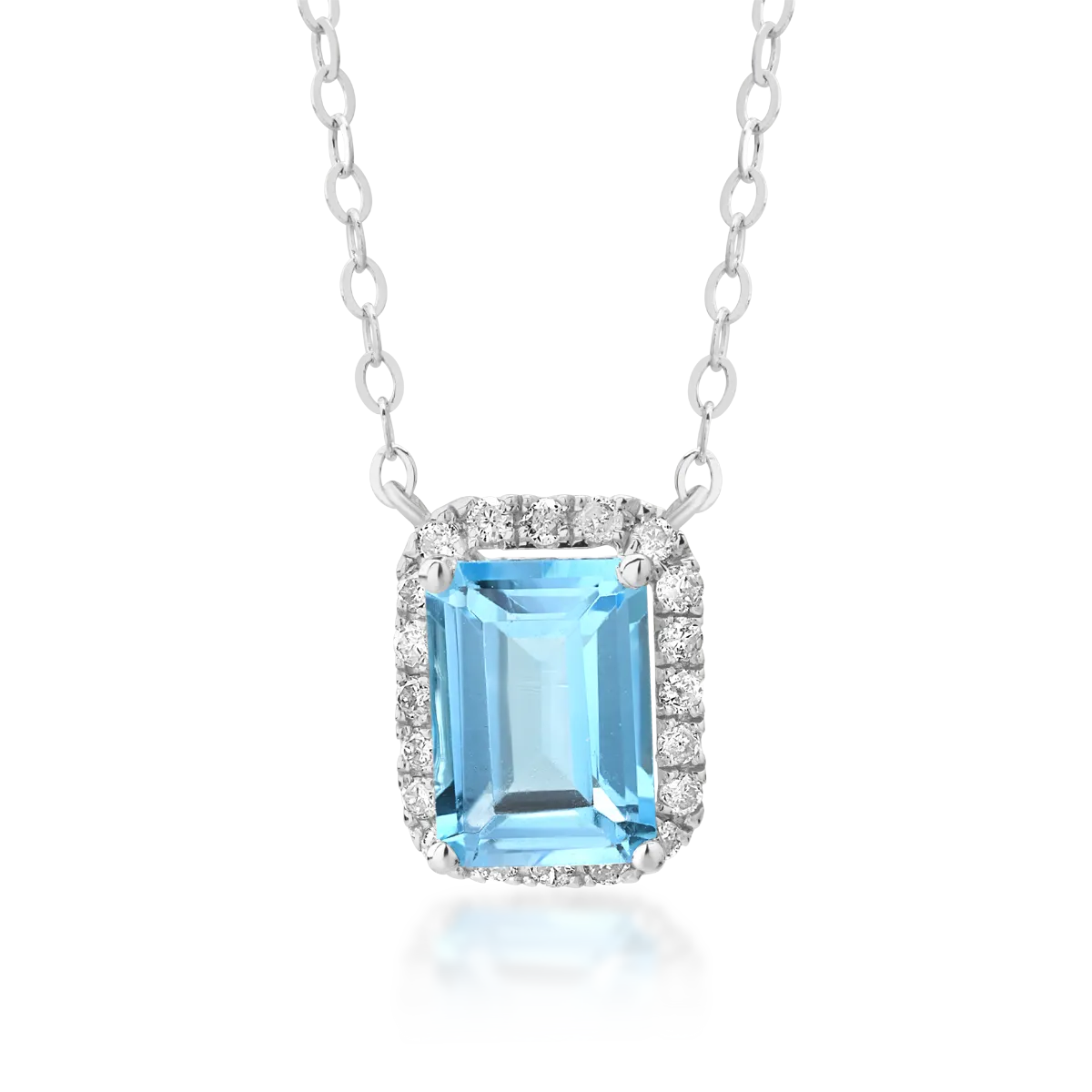 Lant cu pandantiv din aur alb de 18K cu topaz albastru de 0.93ct si diamante de 0.12ct