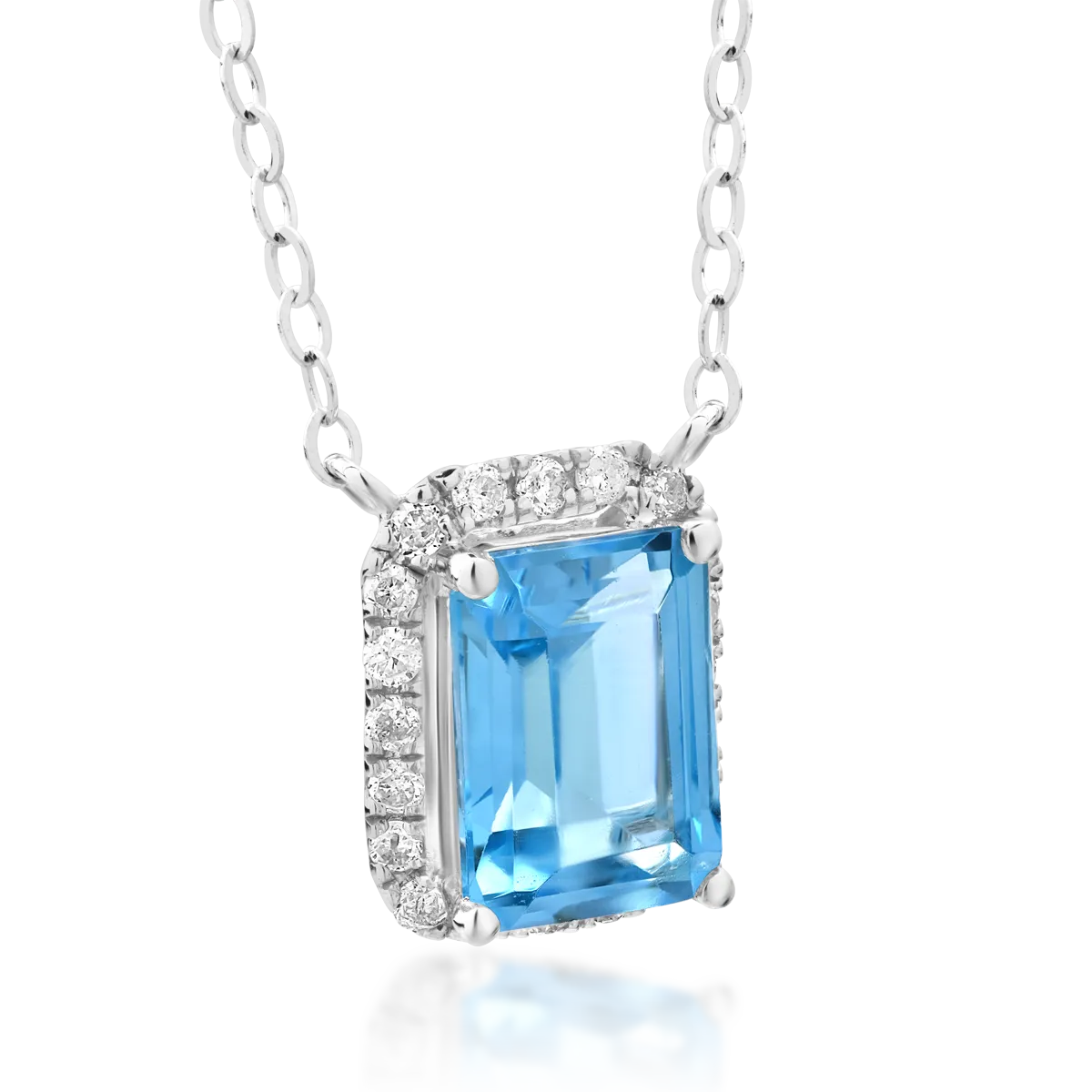 Lant cu pandantiv din aur alb de 18K cu topaz albastru de 0.93ct si diamante de 0.12ct