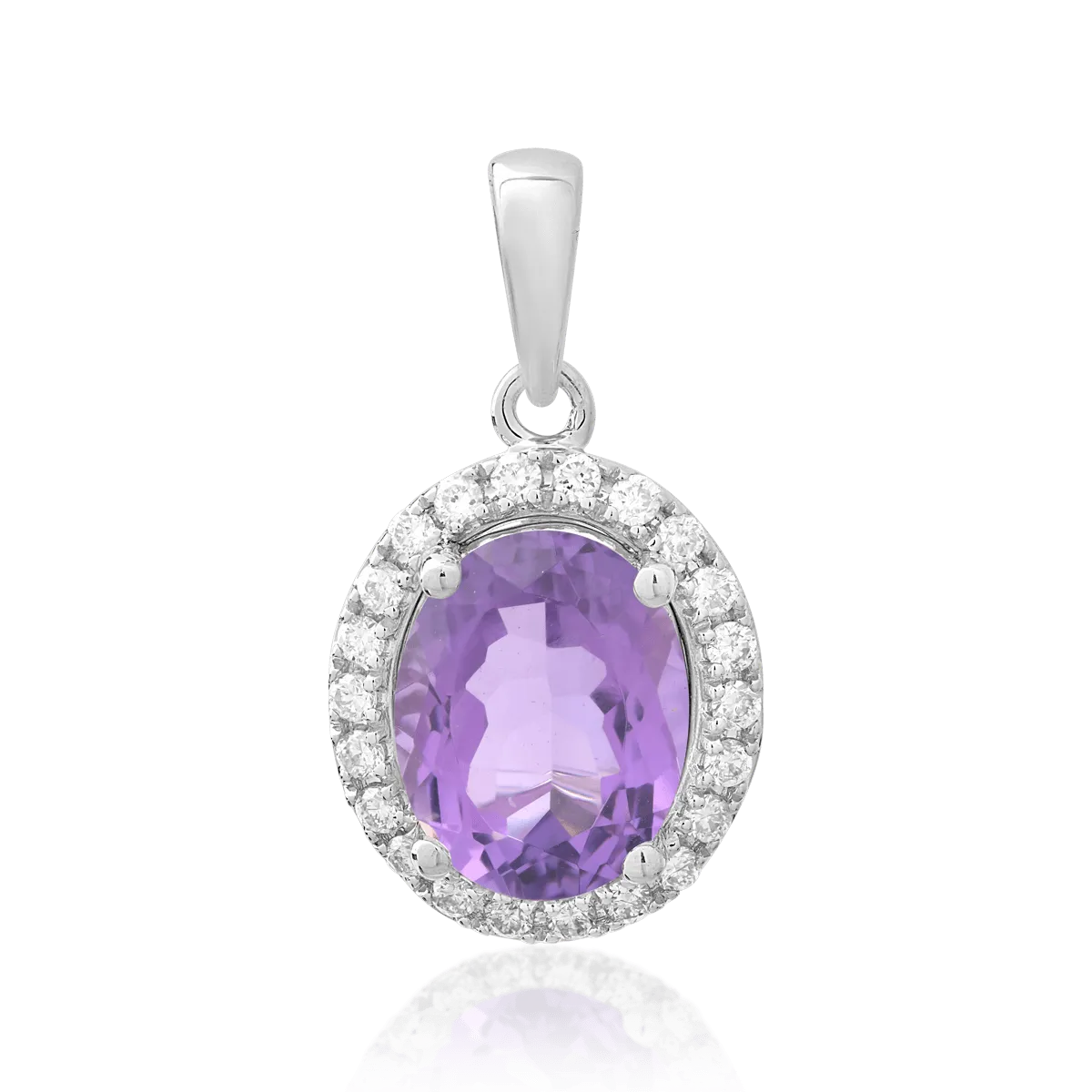 Pandantiv din aur alb cu ametist oval de 1.95ct si diamante de 0.17ct