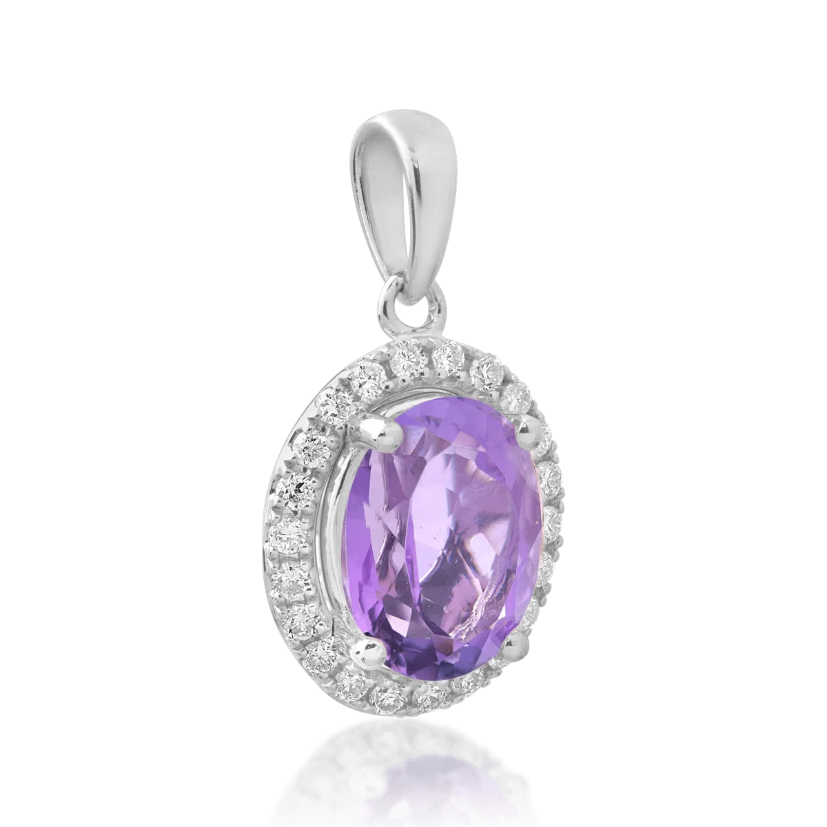 18K бял златен медальон с аметит от 1.82ct и диаманти от 0.17ct