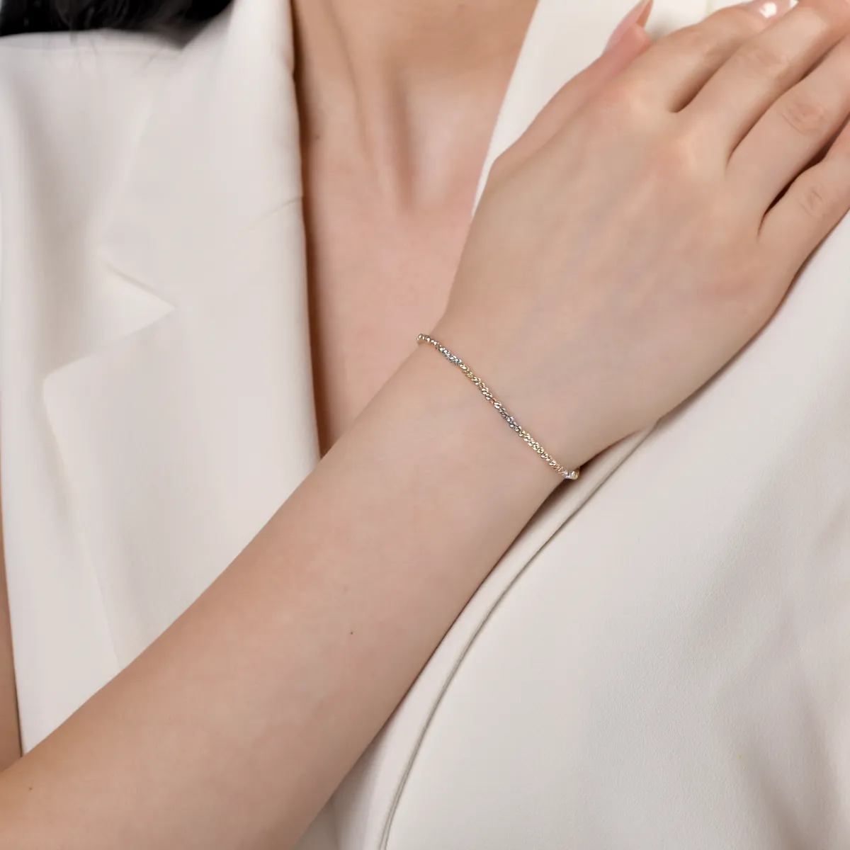 14K white-rose-yellow gold bracelet