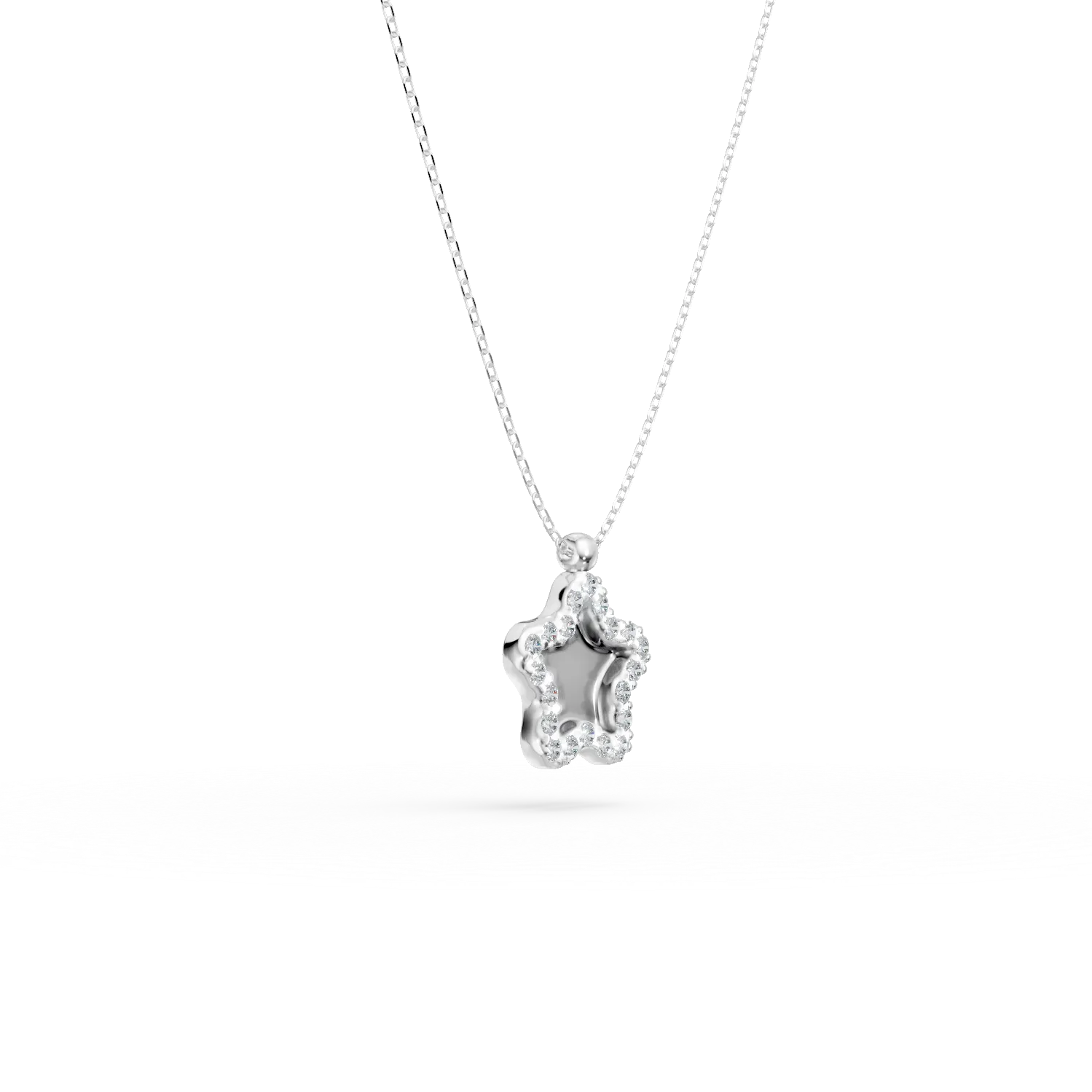 Lant cu pandantiv floare din aur alb