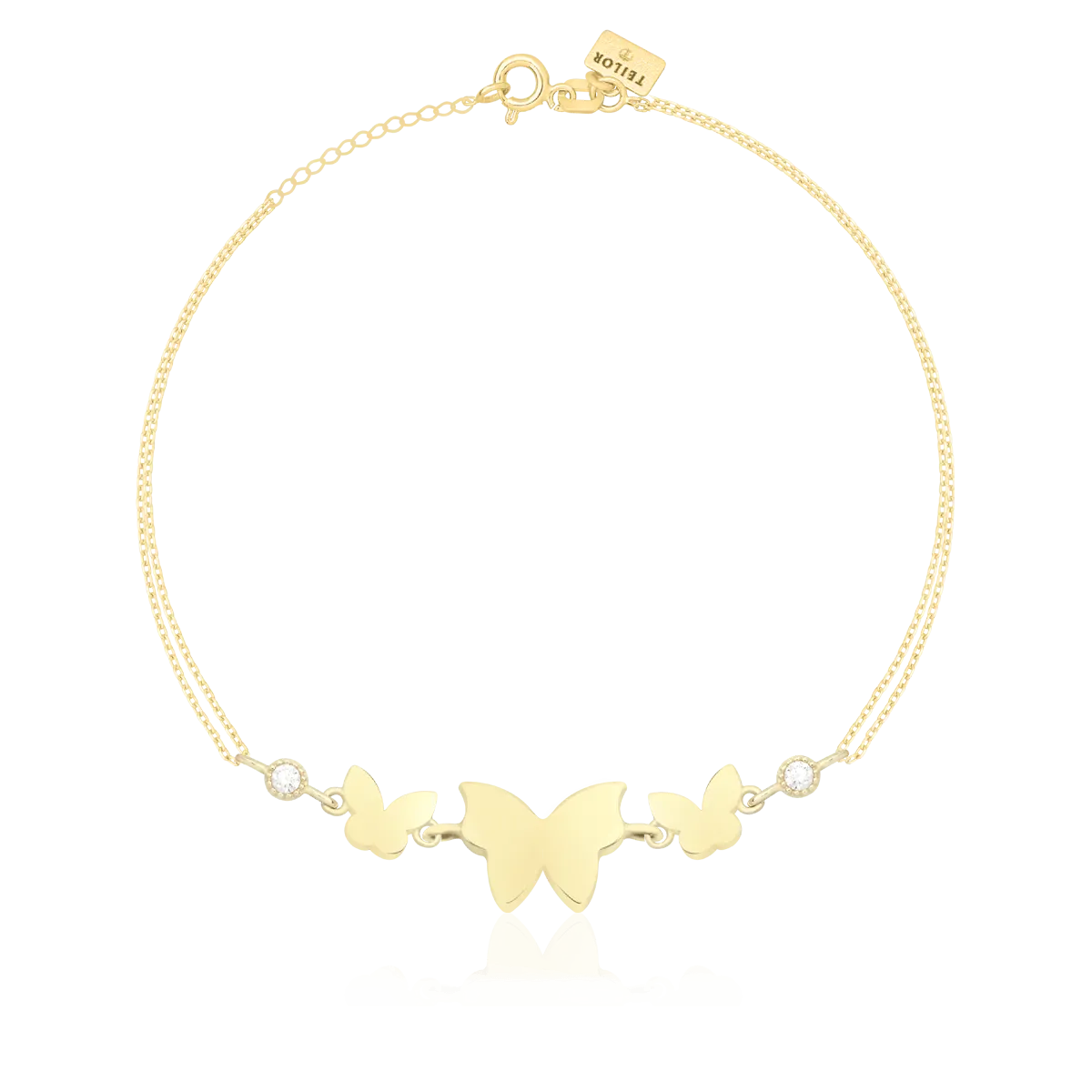 14К жълта златна гривна с пеперуди