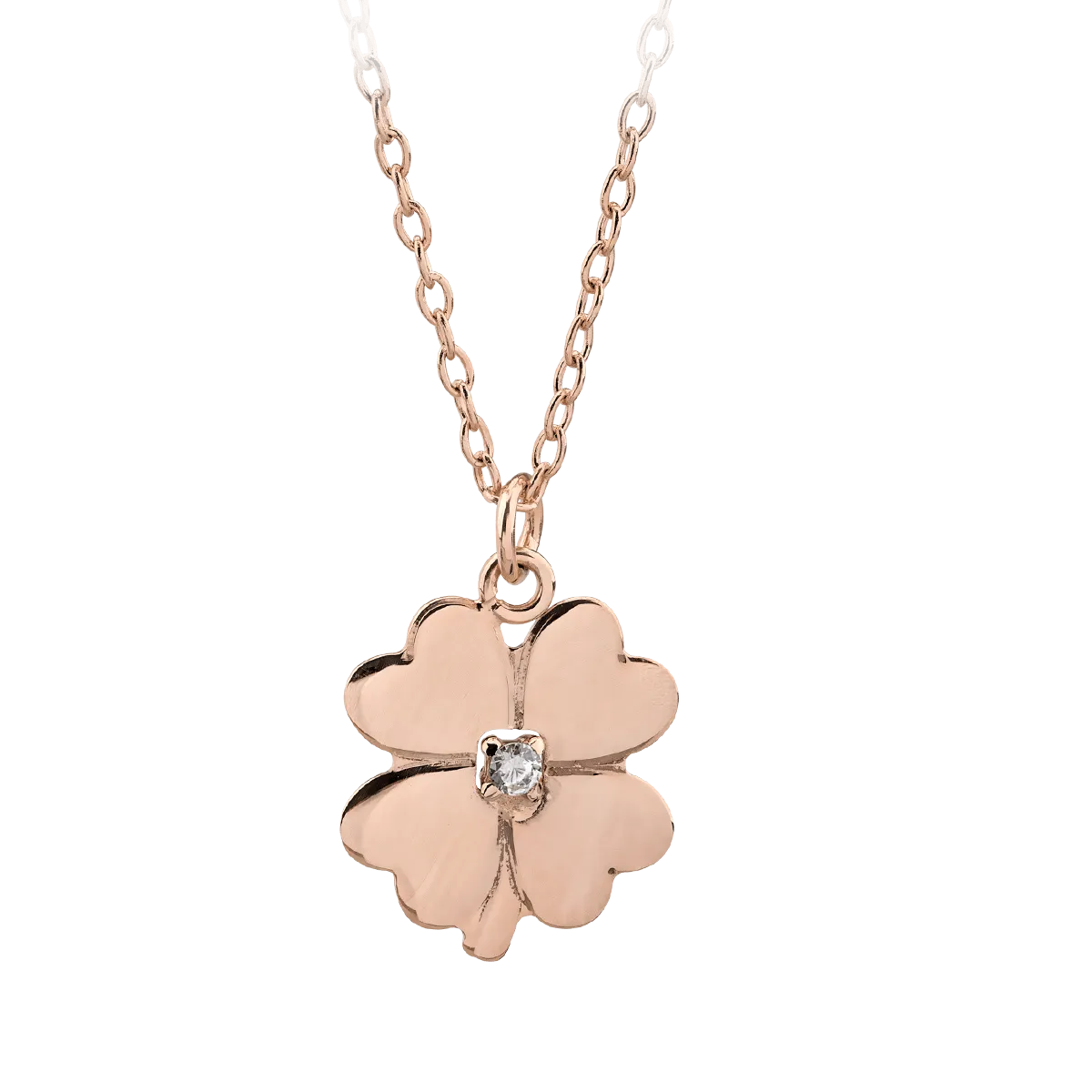 14K rose gold three leaf clover pendant chain