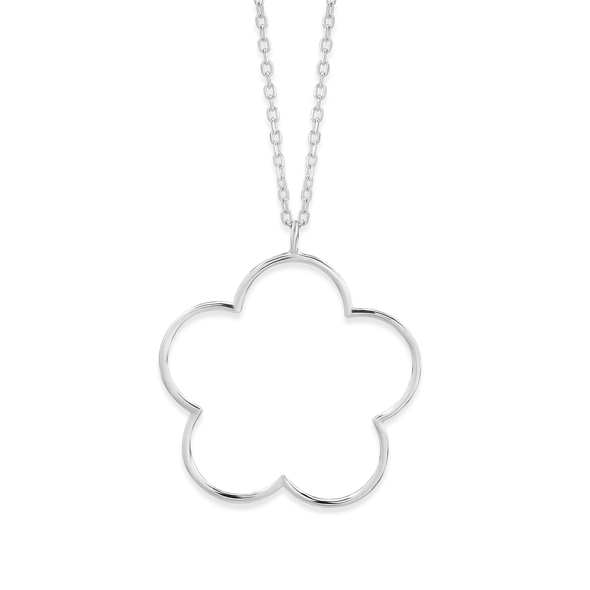 Lant cu pandantiv floare din aur alb de 14K-105254