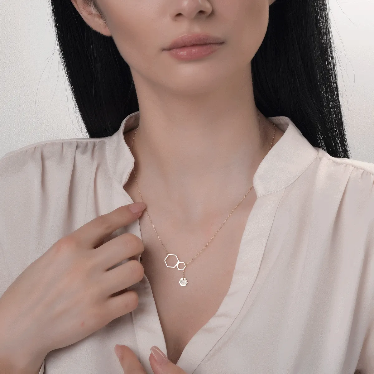 14K жълта златна верига с висулка
