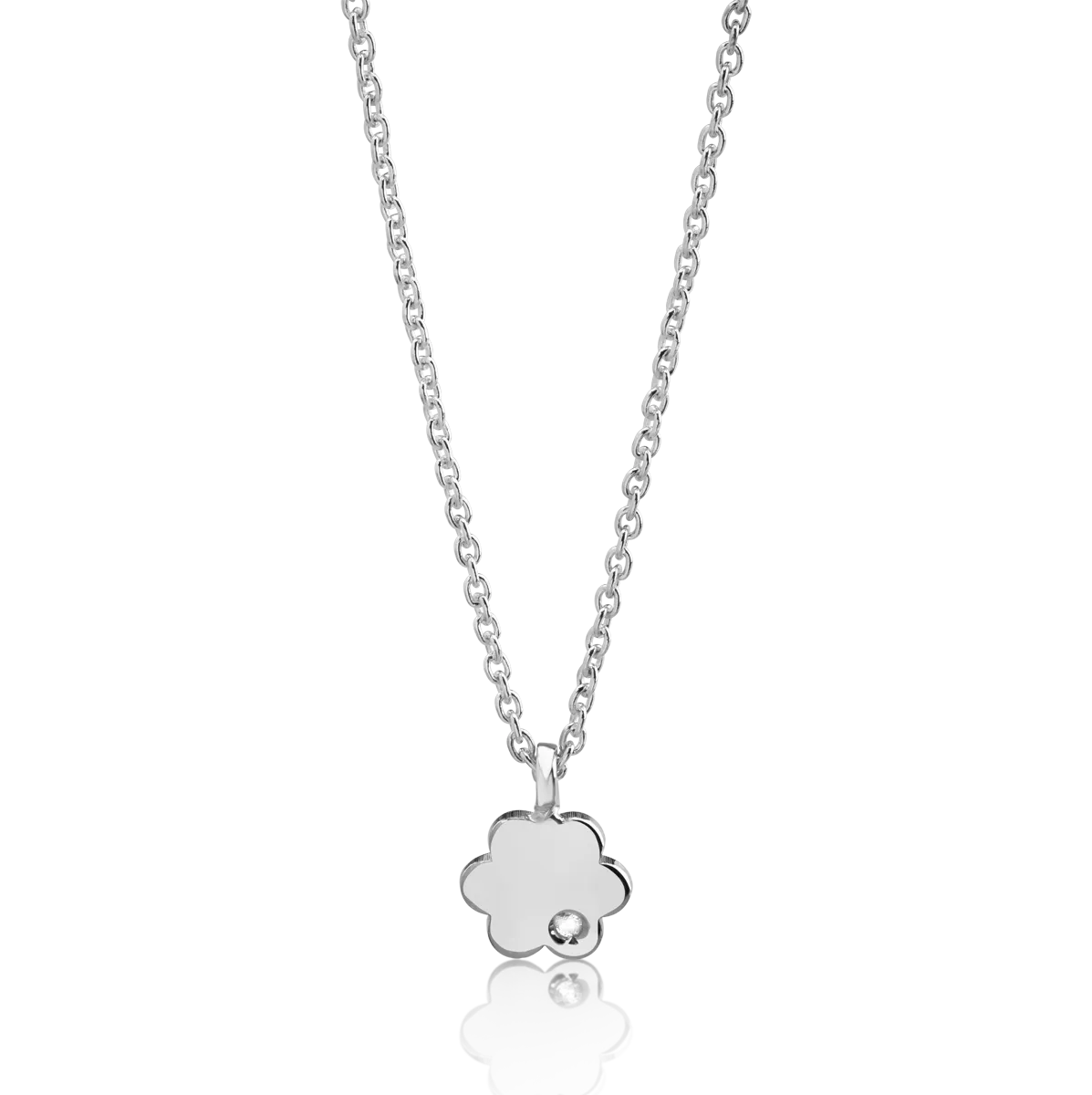 Lant cu pandantiv floare din aur alb de 14K-103685