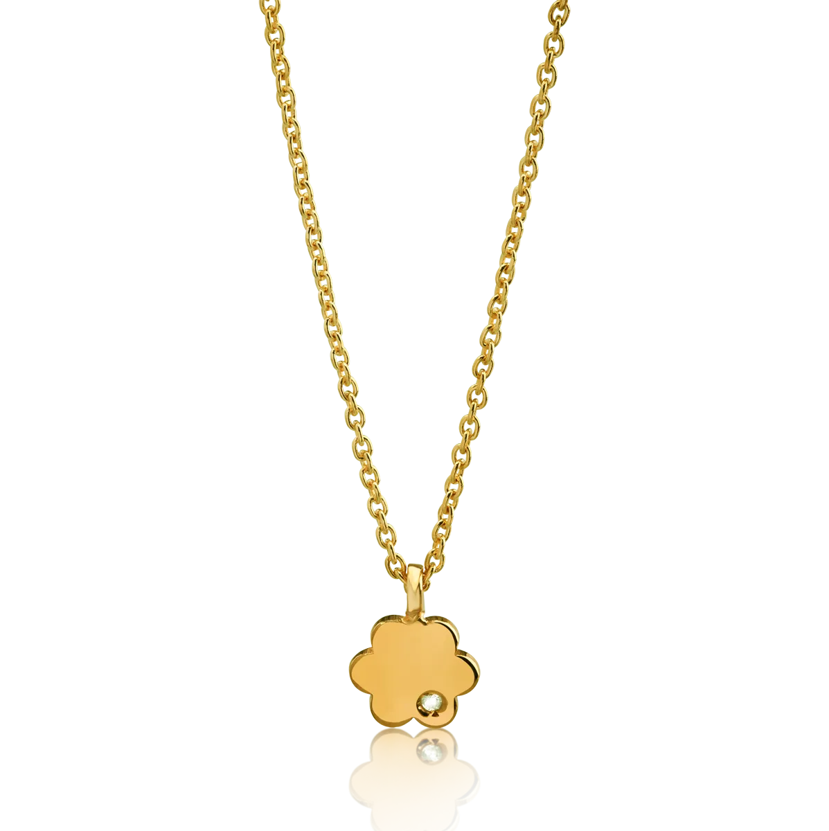 Lant cu pandantiv floare din aur galben de 14K