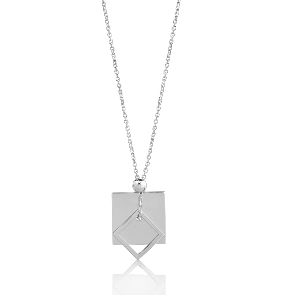 Lant cu pandantive geometrice din aur alb de 14K-50740