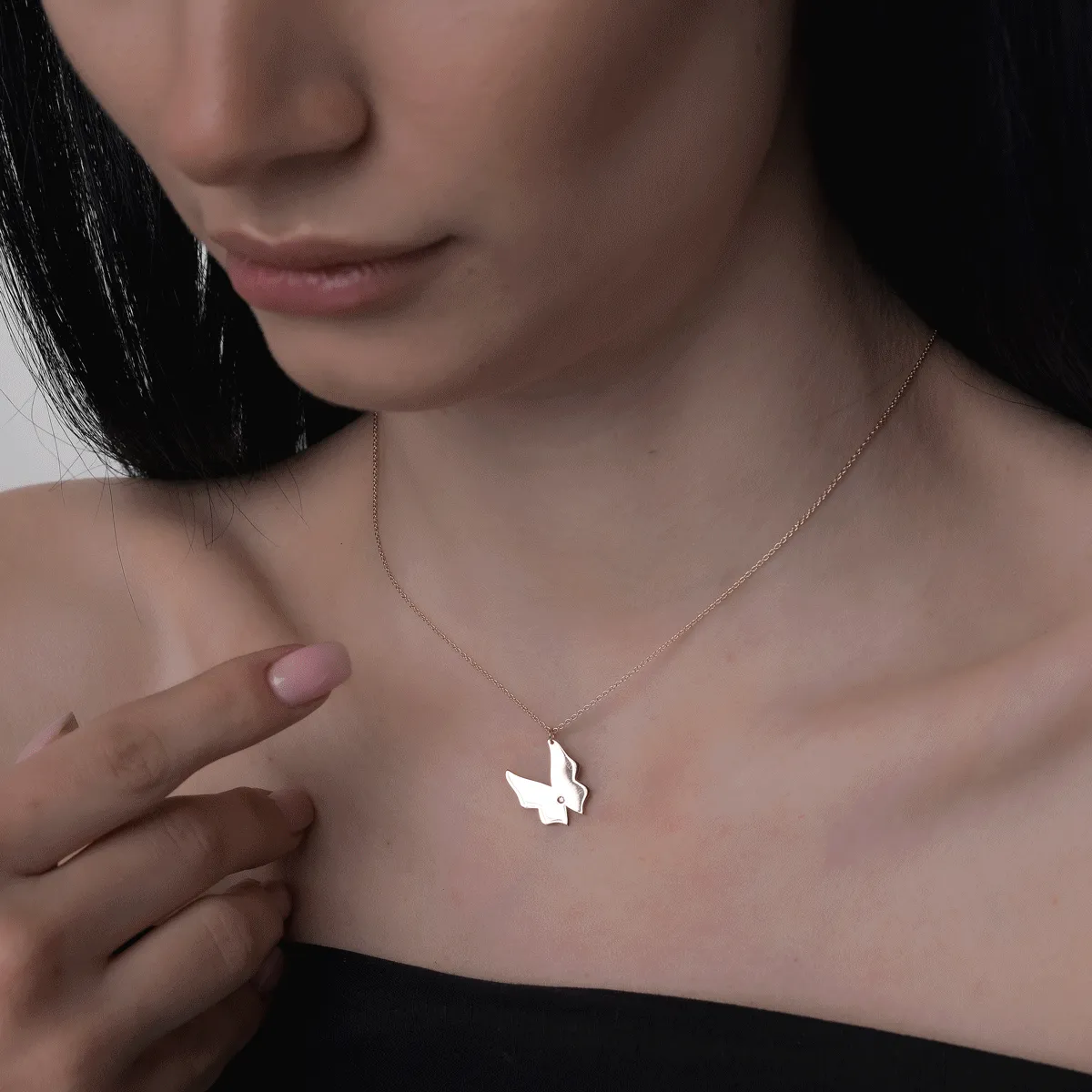 14K rose gold butterfly pendant chain