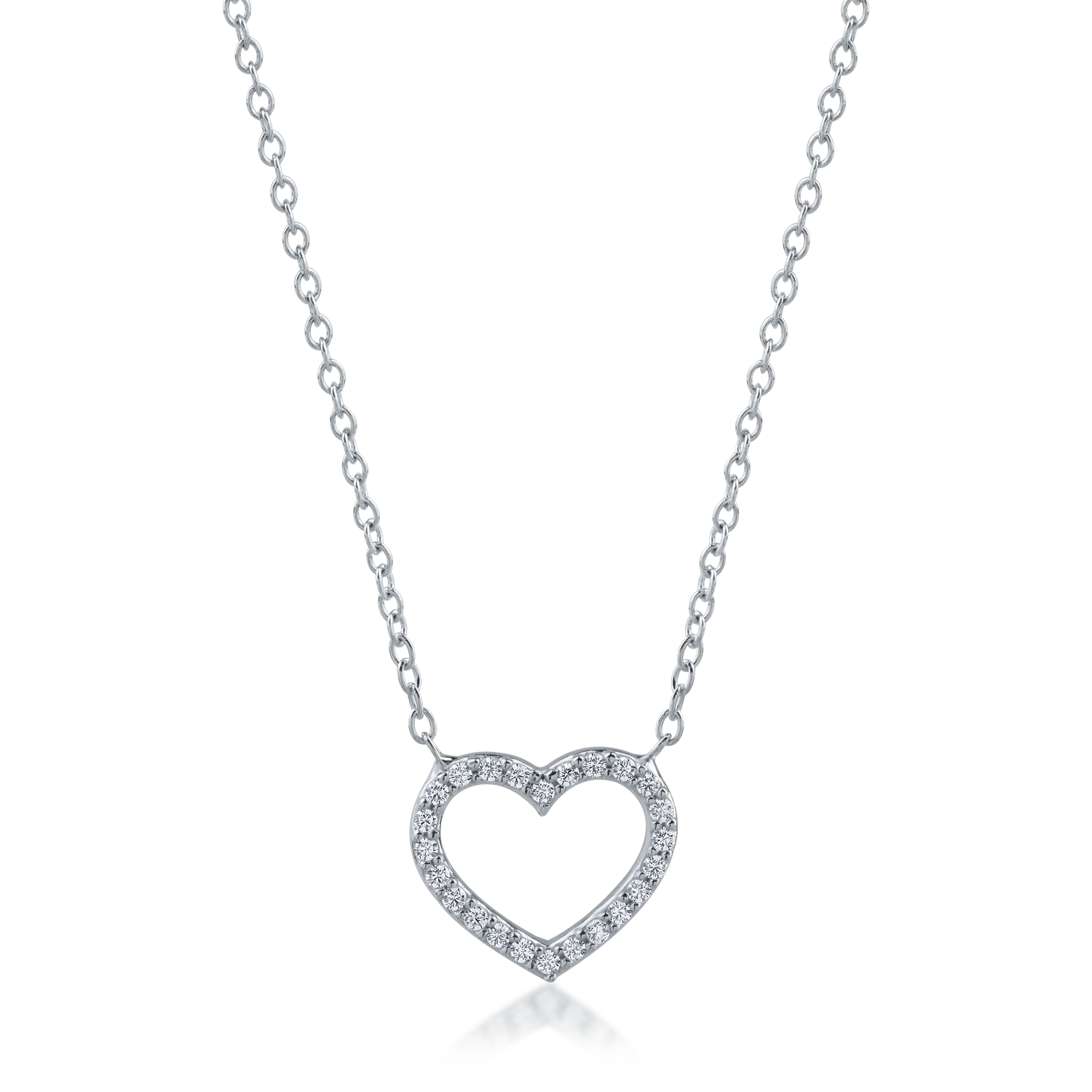 White gold heart pendant necklace with zirconia