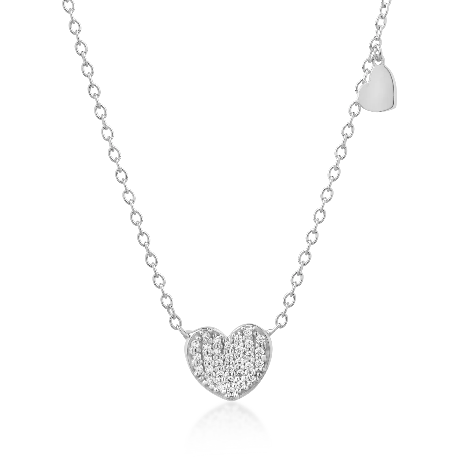 14K white gold hearts pendant necklace