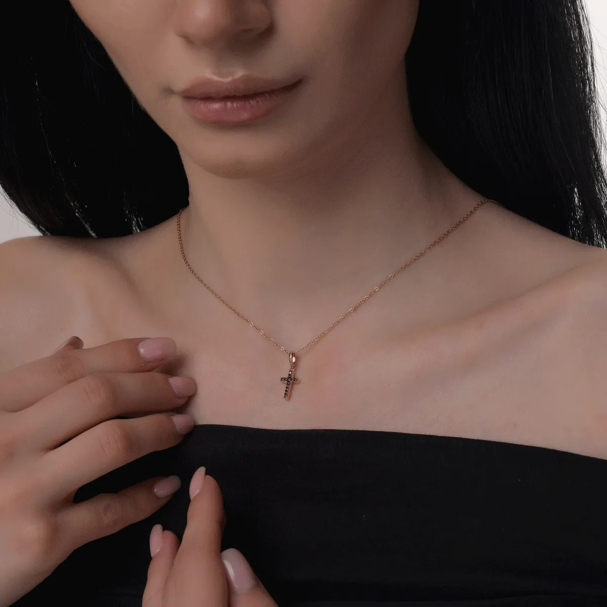 Pandantiv cruce din aur roz de 14K