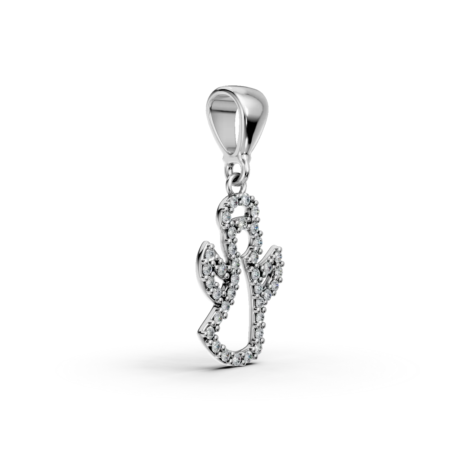 14K white gold angel pendant