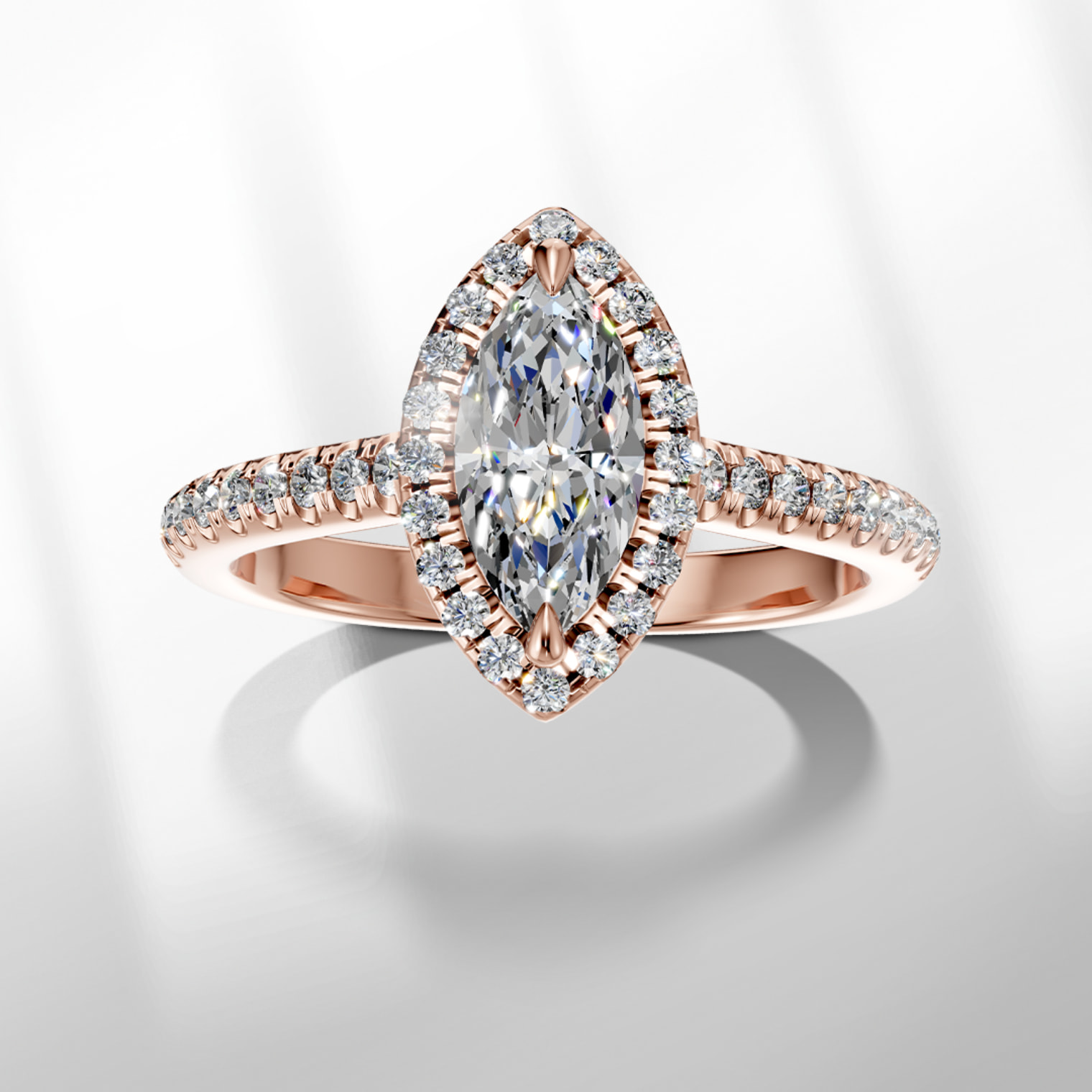 inel de logodna, aur roz, 18K, Marquise, cu diamante de 1 ct - TEILOR