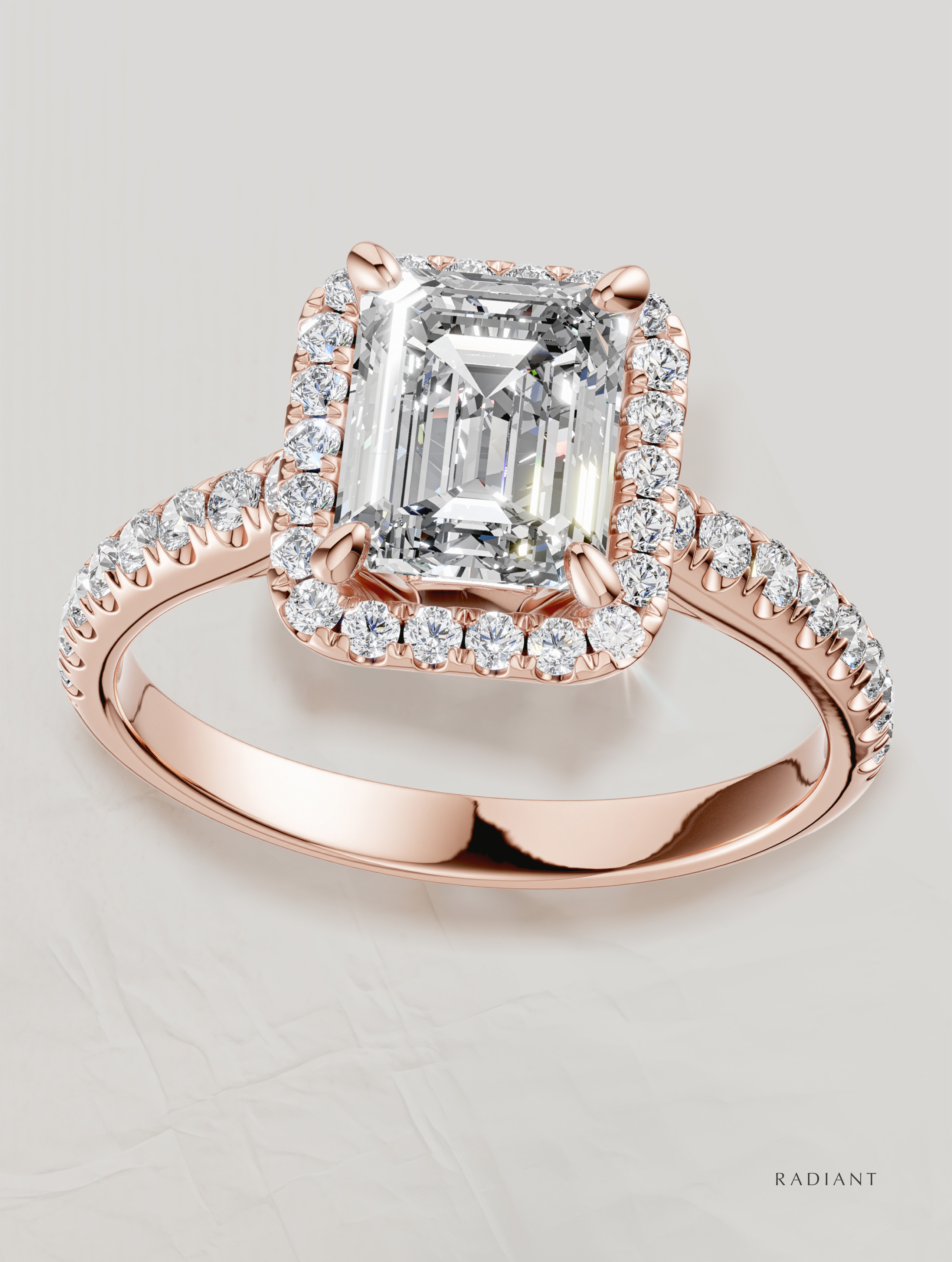 diamant Radiant, inel de logodna aur roz - TEILOR