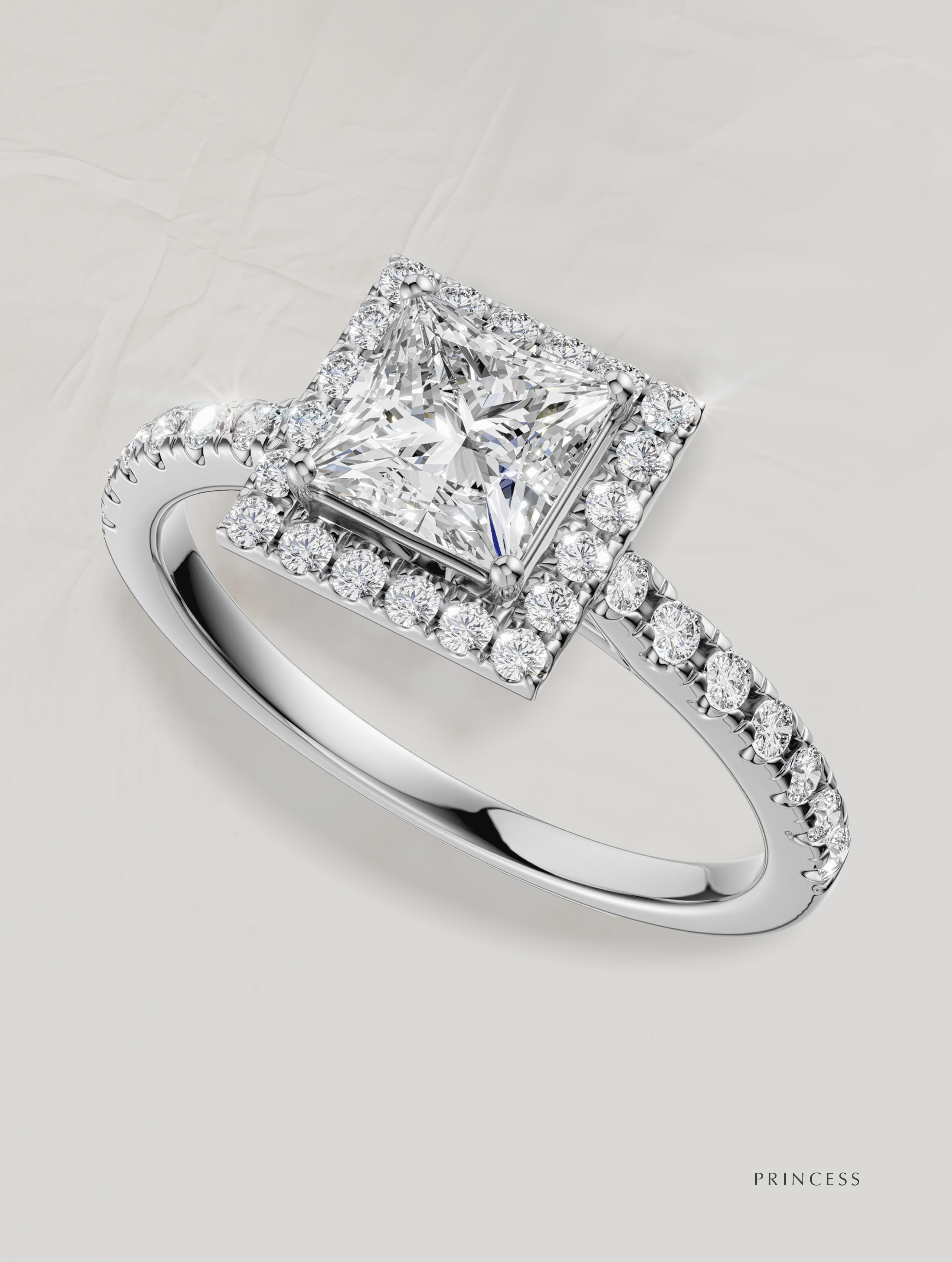 diamant Princess, inel de logodna aur alb cu diamante - TEILOR