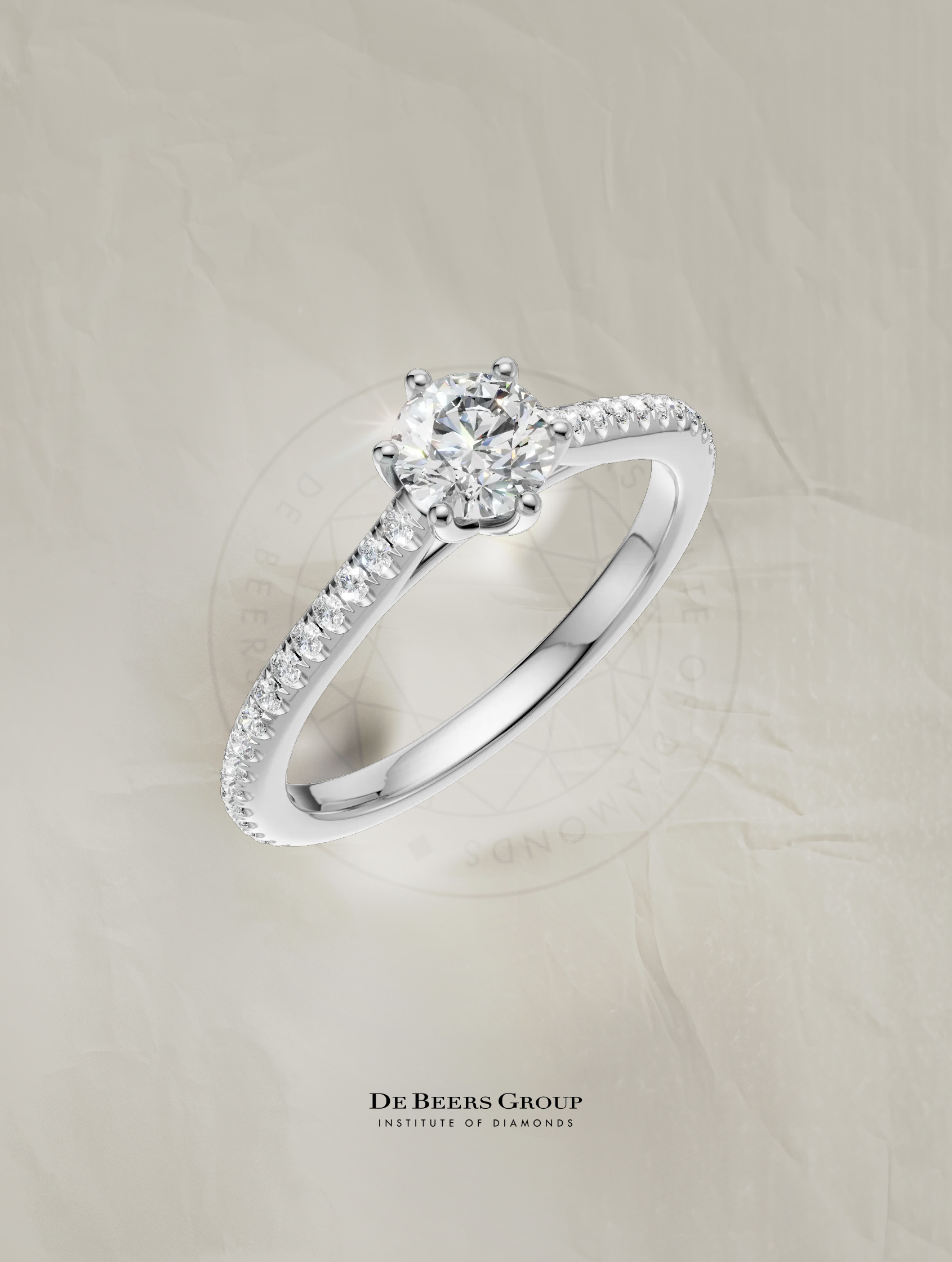 inel de logodna, aur alb, cu diamant Pave, certificat The Beers Institute of Diamonds - TEILOR