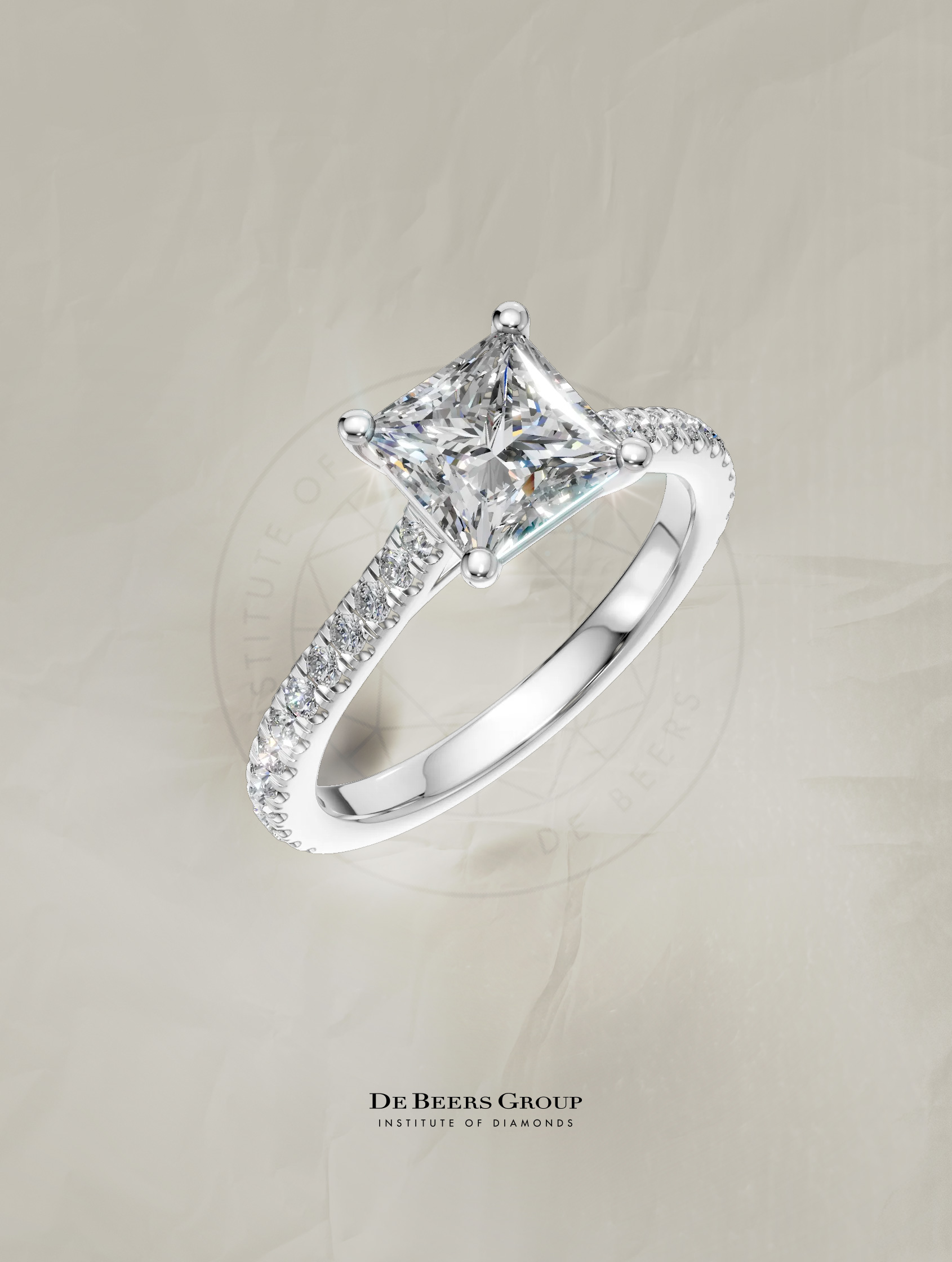 inel de logodna, aur alb, cu diamant, Pave, certificat The Beers Institute of Diamonds - TEILOR